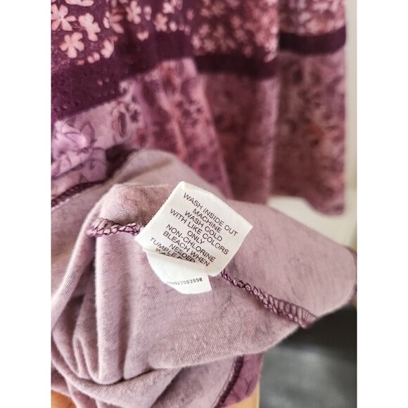 Small Mudd Boho Purples Pink Floral Print Lace Accent Back Sleeveless Tank Top - Picture 6 of 13